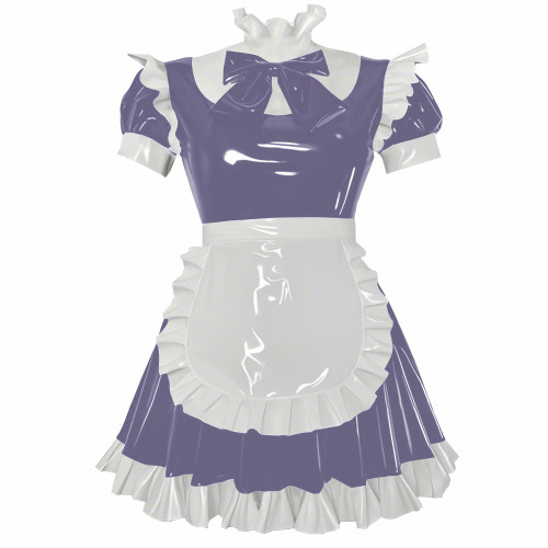 Party Cosplay Sweet Lolita Maid Uniforms Sissy Puff Short Sleeve Ruffles A-line Mini Dress with Apron Glossy PVC Fancy Outfits