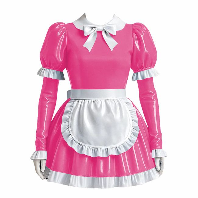 Vinyl PVC Leather Lolita Servant Kawaii Apron Dress Sissy Lockable Anime Cosplay Maid Uniforms Cross-dresser Role Play Outfits