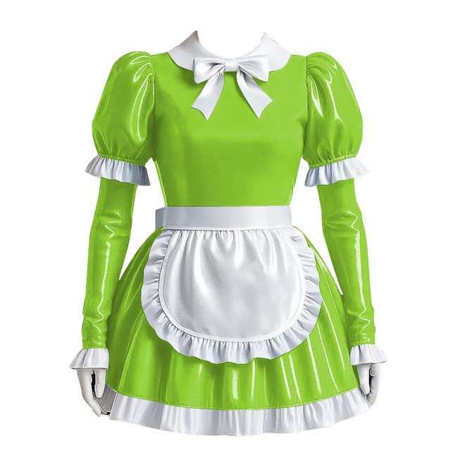 Vinyl PVC Leather Lolita Servant Kawaii Apron Dress Sissy Lockable Anime Cosplay Maid Uniforms Cross-dresser Role Play Outfits