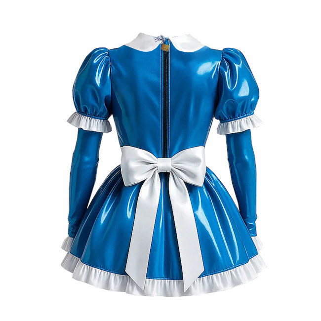 Vinyl PVC Leather Lolita Servant Kawaii Apron Dress Sissy Lockable Anime Cosplay Maid Uniforms Cross-dresser Role Play Outfits