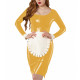 Womens French Maid Bodycon Dress Halloween Cosplay Costume Scoop Neck Vinyl PVC Leather Club Party Bodycon Dress with Apron 7XL