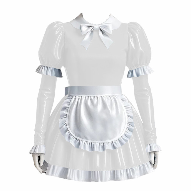 Vinyl PVC Leather Lolita Servant Kawaii Apron Dress Sissy Lockable Anime Cosplay Maid Uniforms Cross-dresser Role Play Outfits
