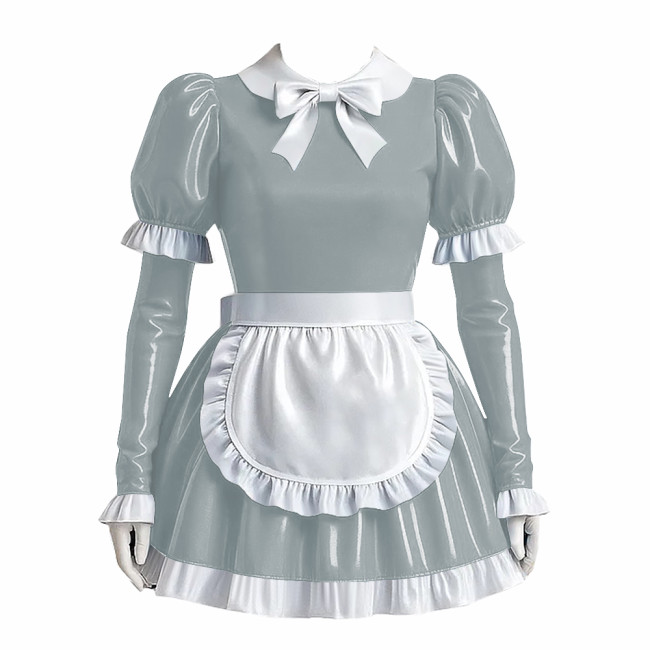 Vinyl PVC Leather Lolita Servant Kawaii Apron Dress Sissy Lockable Anime Cosplay Maid Uniforms Cross-dresser Role Play Outfits