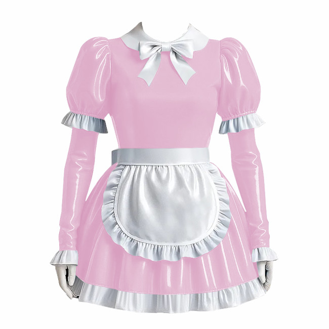 Vinyl PVC Leather Lolita Servant Kawaii Apron Dress Sissy Lockable Anime Cosplay Maid Uniforms Cross-dresser Role Play Outfits