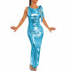 Shiny Sexy Sleeveless Round Neck Long Evening Dresses Liquid Metallic Party Women's Dresses Nightclub Slim Fit Elegant Vestidos