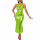 Sexy Deep V-neck Backless Halter Long Dress Women's Sleeveless High Waist Bodycon Slim Dress Liquid Metallic Evening Party Gown