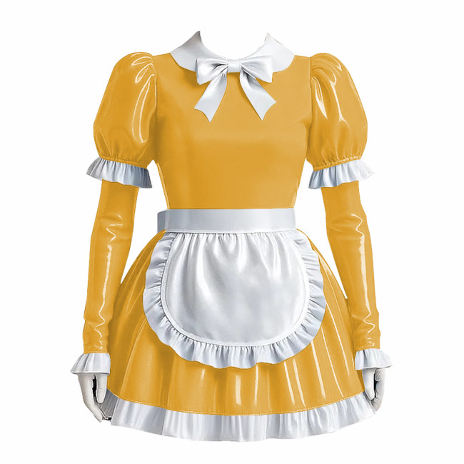Vinyl PVC Leather Lolita Servant Kawaii Apron Dress Sissy Lockable Anime Cosplay Maid Uniforms Cross-dresser Role Play Outfits