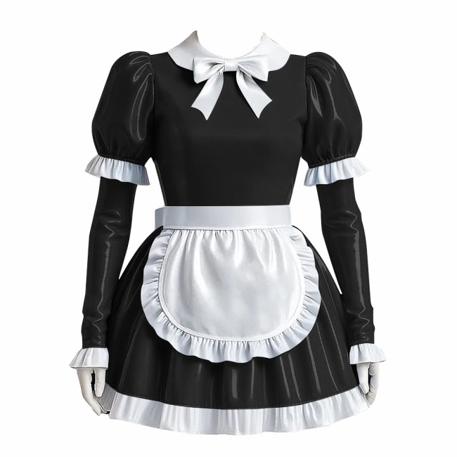 Vinyl PVC Leather Lolita Servant Kawaii Apron Dress Sissy Lockable Anime Cosplay Maid Uniforms Cross-dresser Role Play Outfits