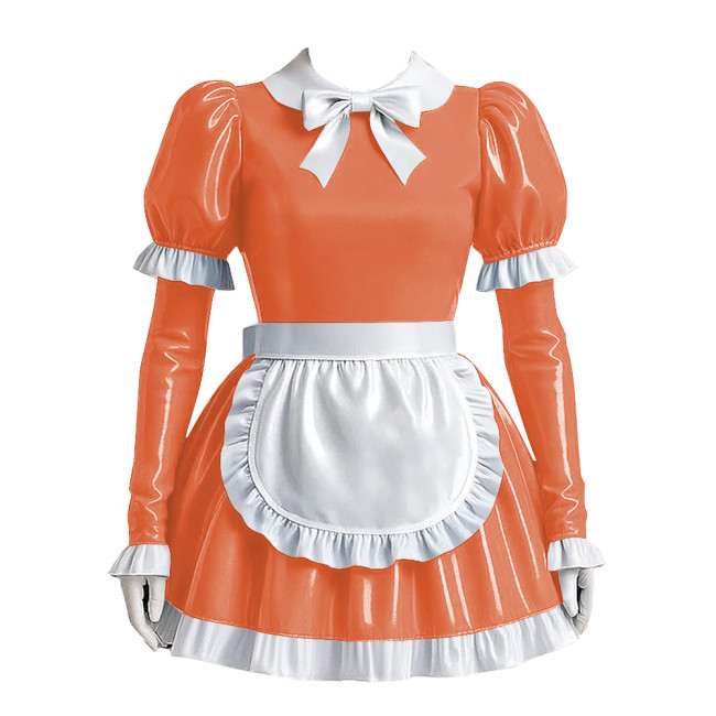 Vinyl PVC Leather Lolita Servant Kawaii Apron Dress Sissy Lockable Anime Cosplay Maid Uniforms Cross-dresser Role Play Outfits