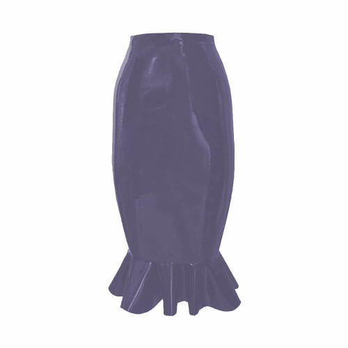 Latex-look PVC Leather Womens Fishtail Skirt Raves Party High Waisted Midi Skirt Sissy Nightclub Tight Hobble Skirt With Ruffles