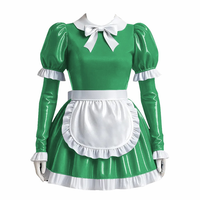 Vinyl PVC Leather Lolita Servant Kawaii Apron Dress Sissy Lockable Anime Cosplay Maid Uniforms Cross-dresser Role Play Outfits