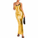 Sexy Metallic Shiny Long Formal Dress Spaghetti Straps V-Neck Backless Sheath Prom Gowns Sparkling Womens Slim Cocktail Dresses