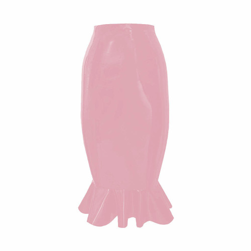 Latex-look PVC Leather Womens Fishtail Skirt Raves Party High Waisted Midi Skirt Sissy Nightclub Tight Hobble Skirt With Ruffles