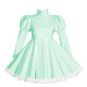 Wetlook Lockable Turtleneck Short Dress Puff Sleeve High Waist Pleated Mini Dress Vinyl PVC Leather Outfits Rave Party Club Wear