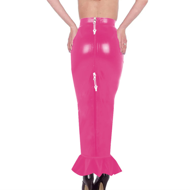 Sissy Lockable Long Mermaid Skirts High Waisted Sexy Tight Hobble Skirts with Ruffles Elegant Bodycon Solid Club Slim Fit Skirts
