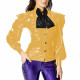Casual Bow Decoration Button Style Shirts for Womens Puff Long Sleeved Single-breasted Vinyl PVC Leather Shirt Female Blouse