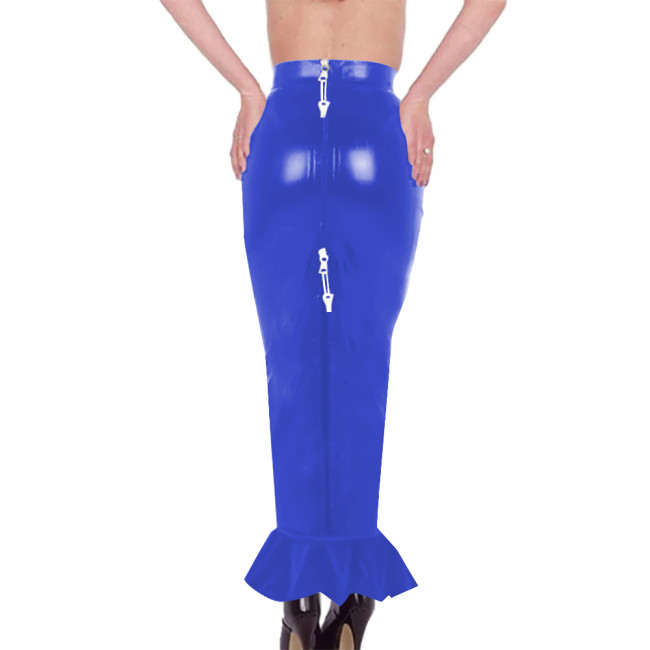 Sissy Lockable Long Mermaid Skirts High Waisted Sexy Tight Hobble Skirts with Ruffles Elegant Bodycon Solid Club Slim Fit Skirts