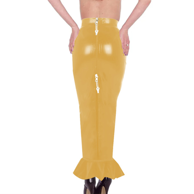 Sissy Lockable Long Mermaid Skirts High Waisted Sexy Tight Hobble Skirts with Ruffles Elegant Bodycon Solid Club Slim Fit Skirts