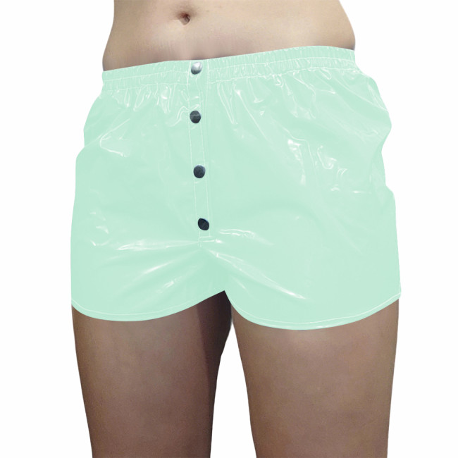 Vinyl PVC Leather Boxer Briefs for Womens Mens Shiny Button Trunks Rave Dance Booty Shorts Underwear Stretch Lingerie Clubwear