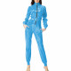 Plus Size Shiny Leather Belted Jumpsuit Nightclub Cosplay Romper Long Sleeves PVC Leather Playsuit Music Rave Party Clubwear