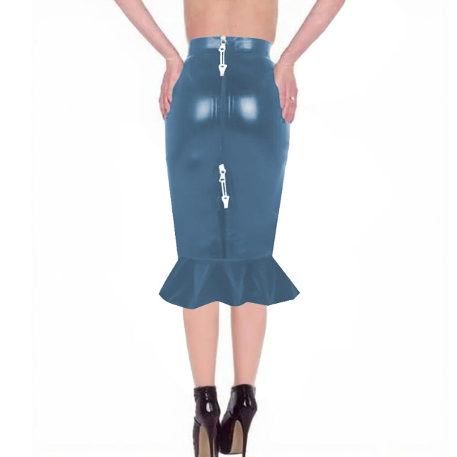 Punk Gothic Shiny Mermaid Midi Skirt Sexy Womens Wrap High Waist Knee-length Skirts Lady Elegant Ruffle Bodycon Skirt for Party