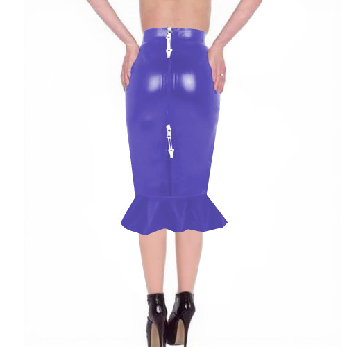 Punk Gothic Shiny Mermaid Midi Skirt Sexy Womens Wrap High Waist Knee-length Skirts Lady Elegant Ruffle Bodycon Skirt for Party