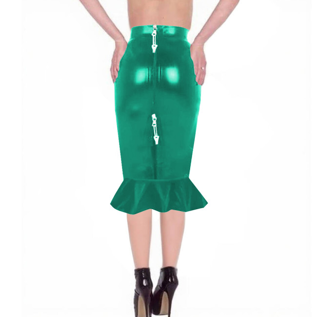 Punk Gothic Shiny Mermaid Midi Skirt Sexy Womens Wrap High Waist Knee-length Skirts Lady Elegant Ruffle Bodycon Skirt for Party