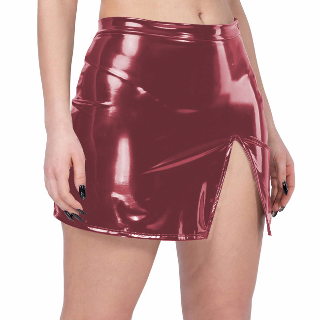 Punk Hotties Micro Mini Skirt PVC Patent Leather Bodycon Club Skirt Sexy Vinyl Split Tight Skirt for Party Night Club Streetwear