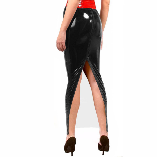 Womens PVC Patent Leather Long Pencil Skirt Punk Gothic Bodycon Slim Ankle Length Hobble Skirts High Waist Stretch Sexy Skirts