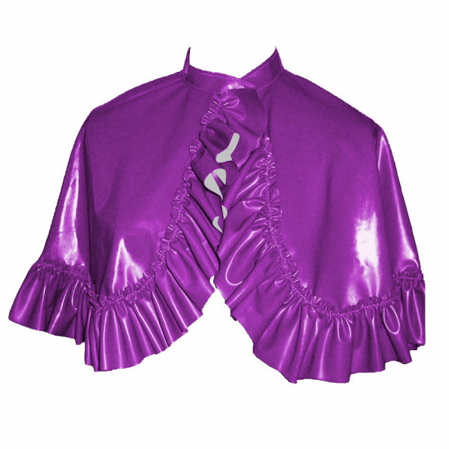 Glossy PVC Leather Ruffles Short Cloak Front Button Solid Color Cape Bolero Steampunk Shiny Mini Cloak for Cosplay Party Costume