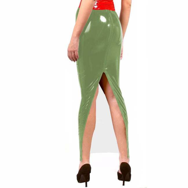 Womens PVC Patent Leather Long Pencil Skirt Punk Gothic Bodycon Slim Ankle Length Hobble Skirts High Waist Stretch Sexy Skirts
