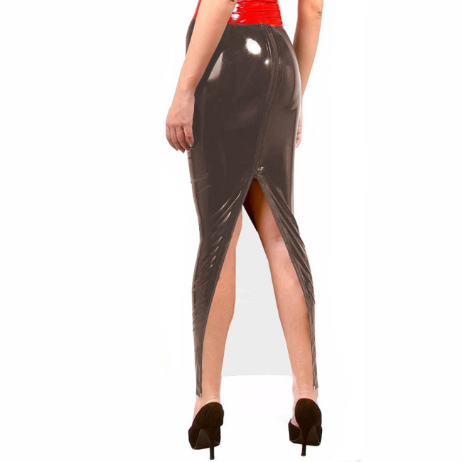 Womens PVC Patent Leather Long Pencil Skirt Punk Gothic Bodycon Slim Ankle Length Hobble Skirts High Waist Stretch Sexy Skirts