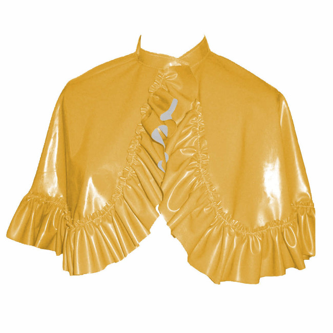 Glossy PVC Leather Ruffles Short Cloak Front Button Solid Color Cape Bolero Steampunk Shiny Mini Cloak for Cosplay Party Costume