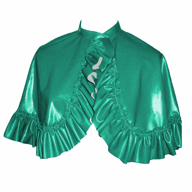Glossy PVC Leather Ruffles Short Cloak Front Button Solid Color Cape Bolero Steampunk Shiny Mini Cloak for Cosplay Party Costume