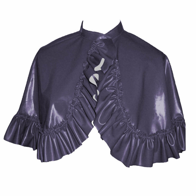 Glossy PVC Leather Ruffles Short Cloak Front Button Solid Color Cape Bolero Steampunk Shiny Mini Cloak for Cosplay Party Costume