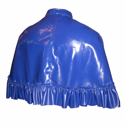 Glossy PVC Leather Ruffles Short Cloak Front Button Solid Color Cape Bolero Steampunk Shiny Mini Cloak for Cosplay Party Costume