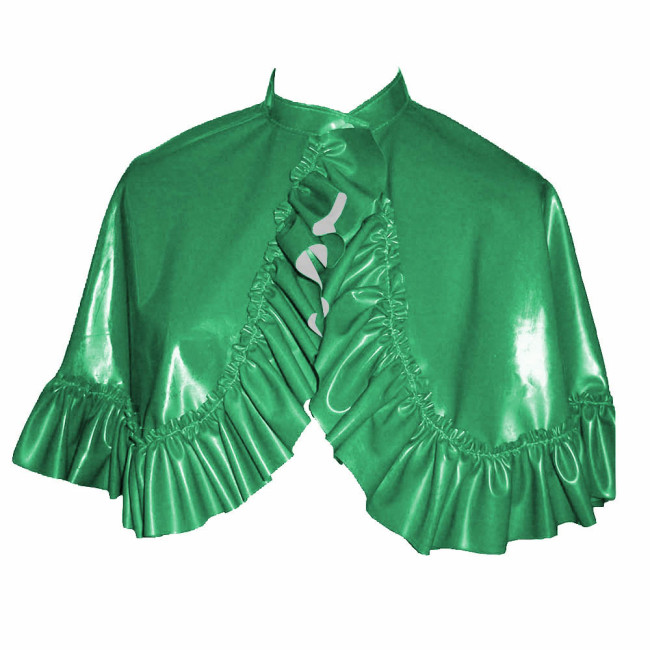 Glossy PVC Leather Ruffles Short Cloak Front Button Solid Color Cape Bolero Steampunk Shiny Mini Cloak for Cosplay Party Costume