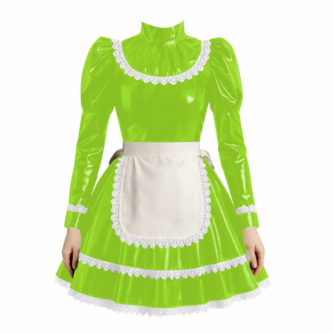 Cross-dresser Cosplay Maid Prom Dress with Apron Puff Long Sleeve Halloween Lolita Evening Dress Ruffles Lace Trim Maid Uniform