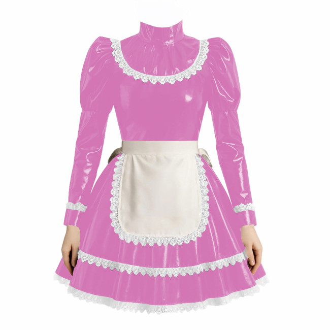 Cross-dresser Cosplay Maid Prom Dress with Apron Puff Long Sleeve Halloween Lolita Evening Dress Ruffles Lace Trim Maid Uniform