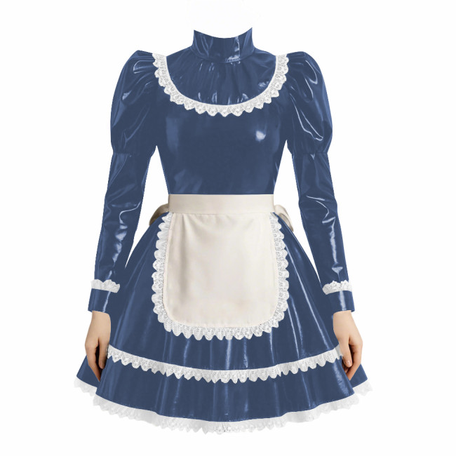 Cross-dresser Cosplay Maid Prom Dress with Apron Puff Long Sleeve Halloween Lolita Evening Dress Ruffles Lace Trim Maid Uniform