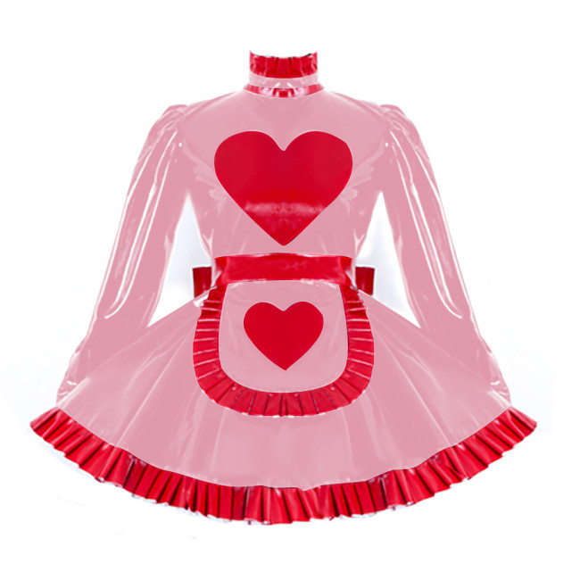 Lolita Pleated Maid Cosplay Dress Outfit Lockable Cross Dressing Maid Uniforms Cute Long Sleeve Dress with Heart Apron Halloween