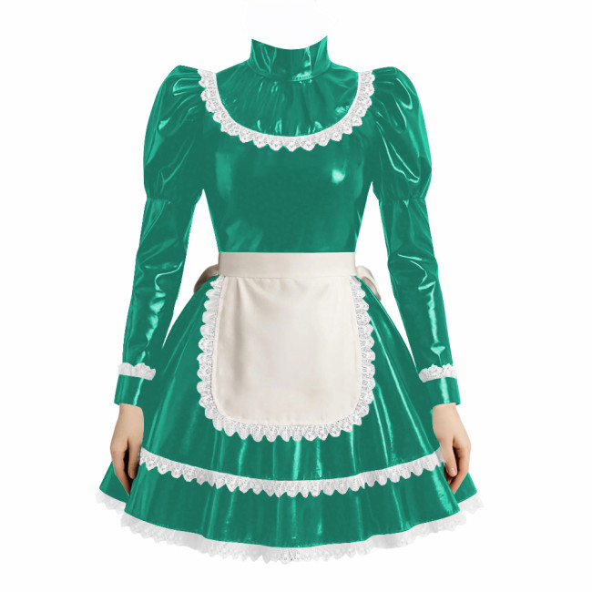 Cross-dresser Cosplay Maid Prom Dress with Apron Puff Long Sleeve Halloween Lolita Evening Dress Ruffles Lace Trim Maid Uniform
