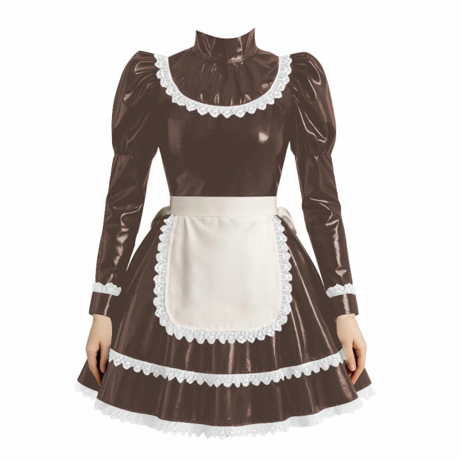 Cross-dresser Cosplay Maid Prom Dress with Apron Puff Long Sleeve Halloween Lolita Evening Dress Ruffles Lace Trim Maid Uniform