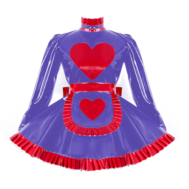 Lolita Pleated Maid Cosplay Dress Outfit Lockable Cross Dressing Maid Uniforms Cute Long Sleeve Dress with Heart Apron Halloween