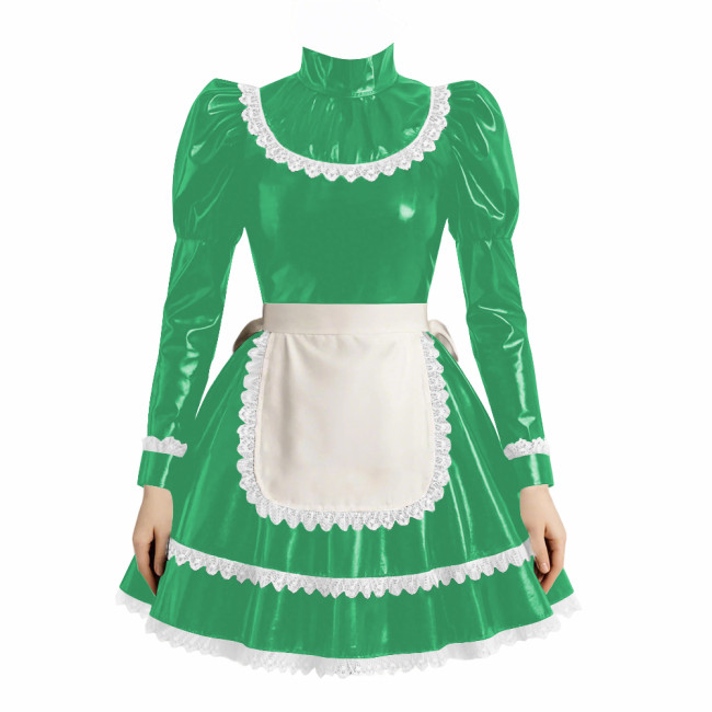Cross-dresser Cosplay Maid Prom Dress with Apron Puff Long Sleeve Halloween Lolita Evening Dress Ruffles Lace Trim Maid Uniform