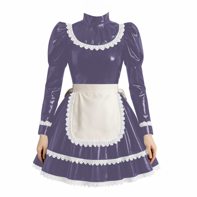 Cross-dresser Cosplay Maid Prom Dress with Apron Puff Long Sleeve Halloween Lolita Evening Dress Ruffles Lace Trim Maid Uniform