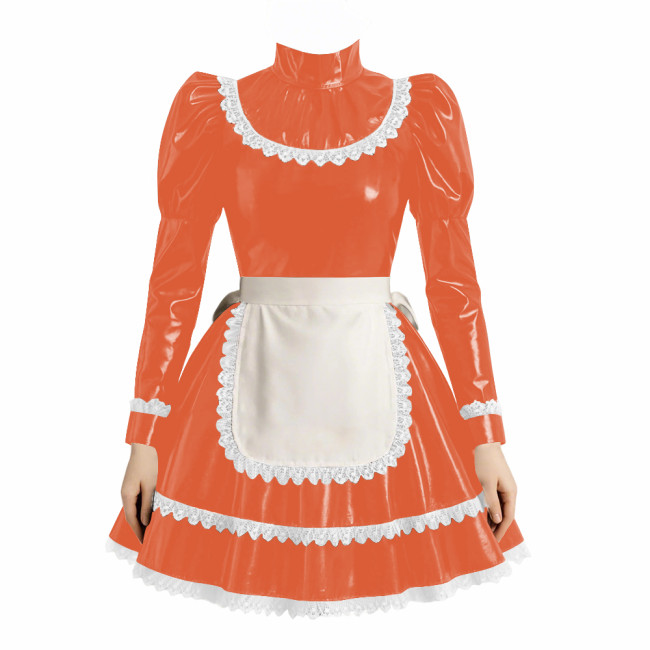 Cross-dresser Cosplay Maid Prom Dress with Apron Puff Long Sleeve Halloween Lolita Evening Dress Ruffles Lace Trim Maid Uniform