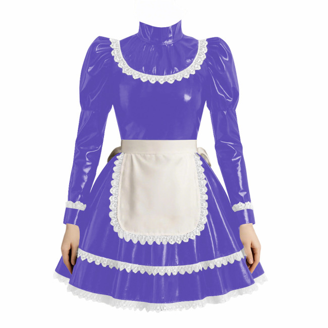 Cross-dresser Cosplay Maid Prom Dress with Apron Puff Long Sleeve Halloween Lolita Evening Dress Ruffles Lace Trim Maid Uniform