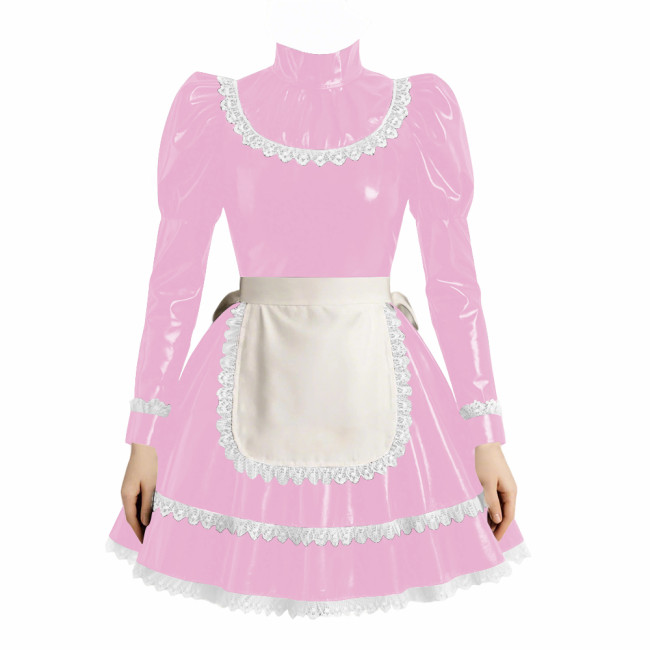Cross-dresser Cosplay Maid Prom Dress with Apron Puff Long Sleeve Halloween Lolita Evening Dress Ruffles Lace Trim Maid Uniform