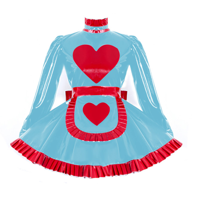 Lolita Pleated Maid Cosplay Dress Outfit Lockable Cross Dressing Maid Uniforms Cute Long Sleeve Dress with Heart Apron Halloween